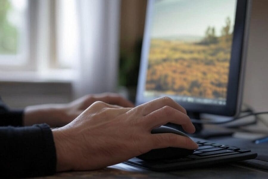 A person on a desktop copying and pasting an image.