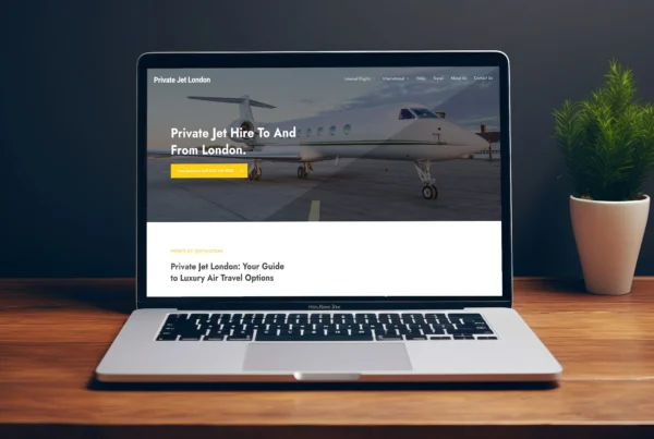 A laptop showing the website privatejetlondon.com