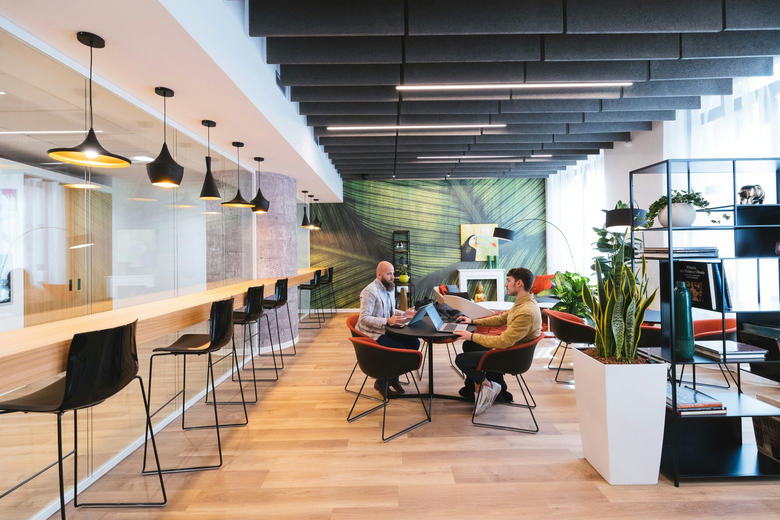 People discussing a project in a coworking space