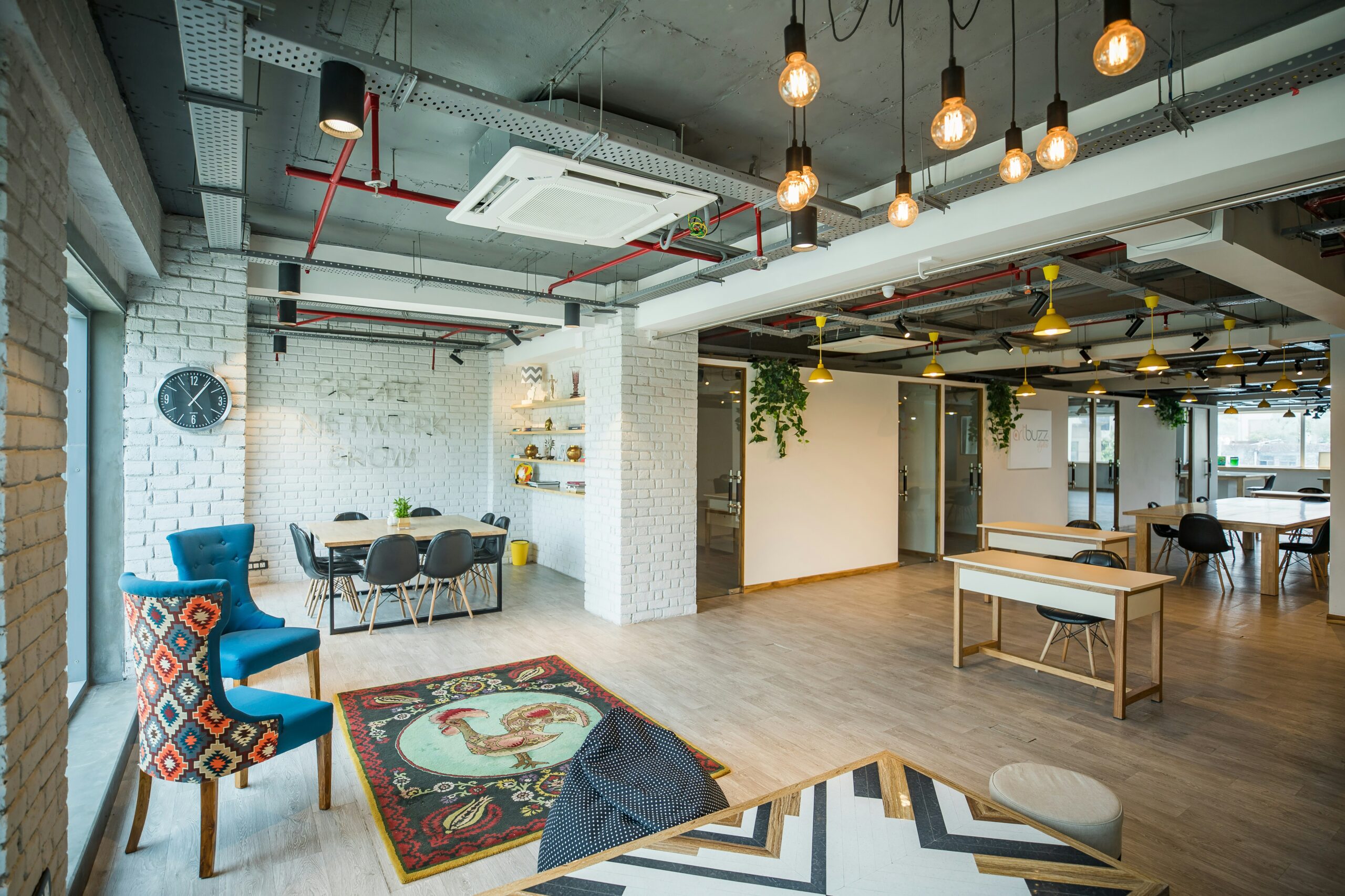 Cool Coworking Space with warm lighting.