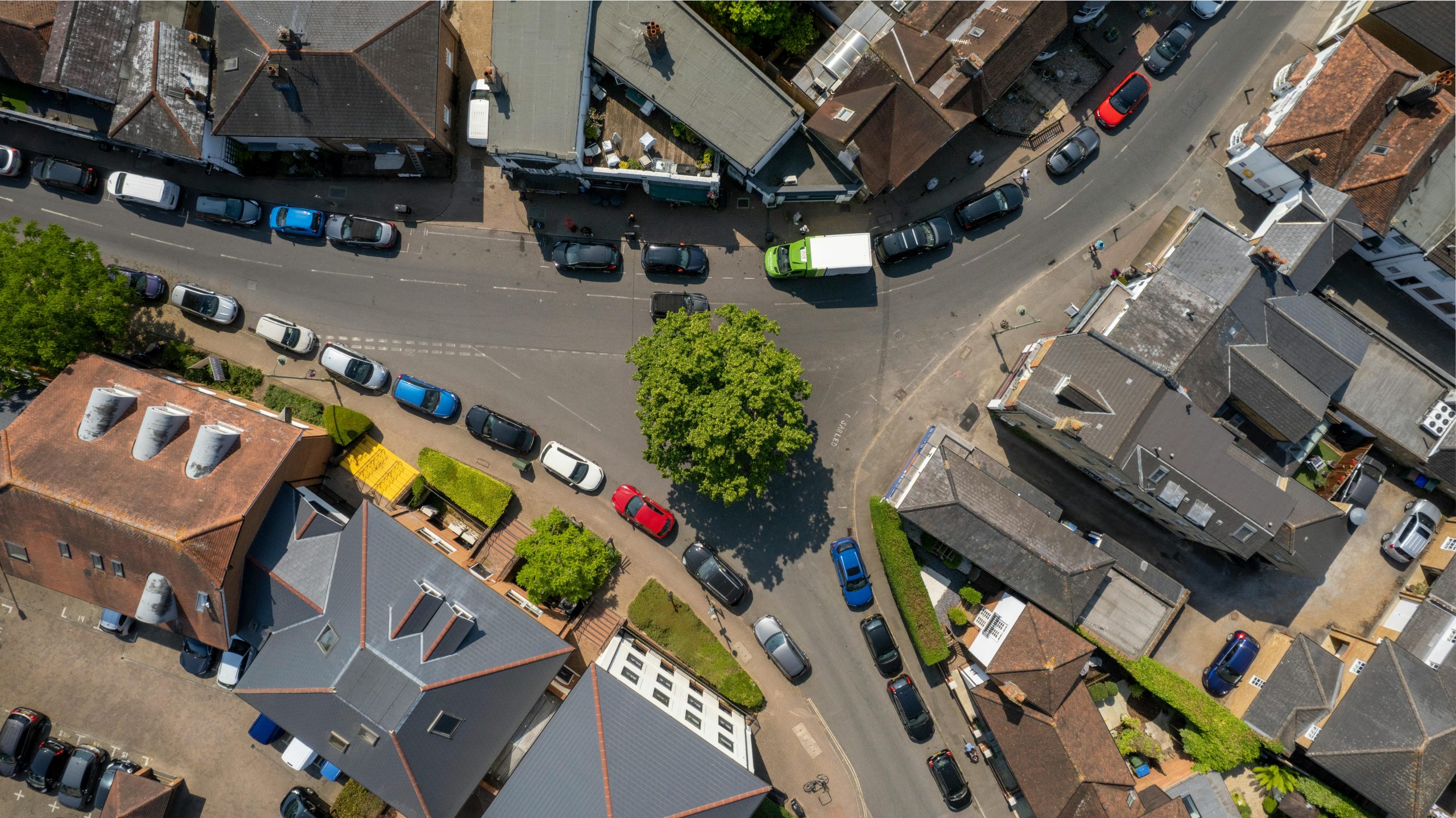 Aeriel View of Street in Reigate, Surrey.