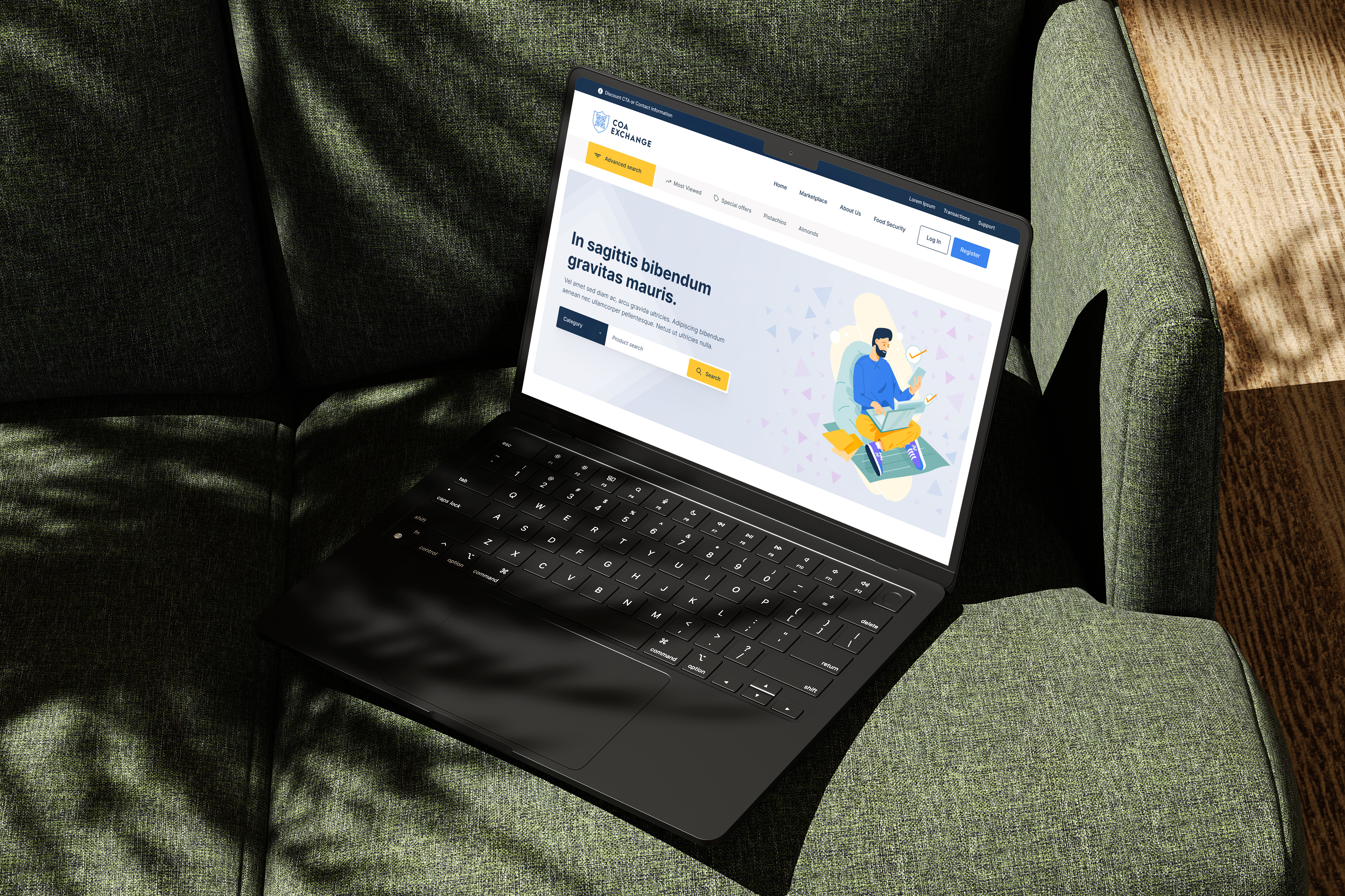 COA Nut Homepage on Laptop sitting on sofa