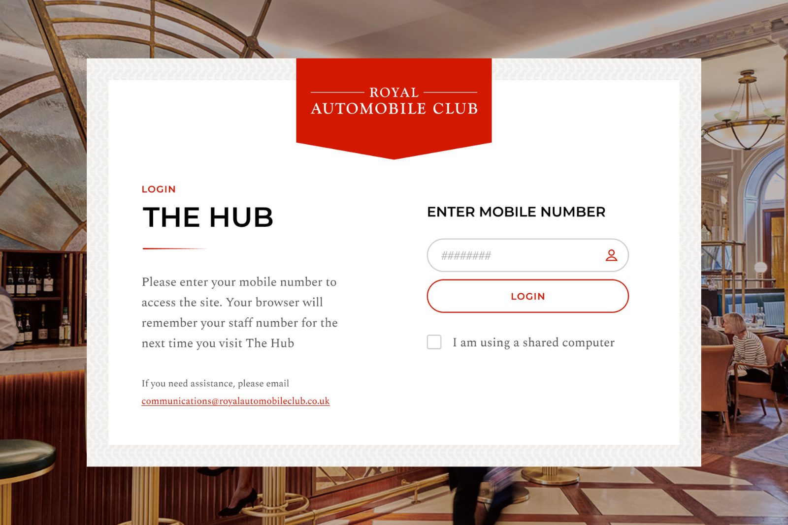 The Hub - Royal Automobile Club Login Design
