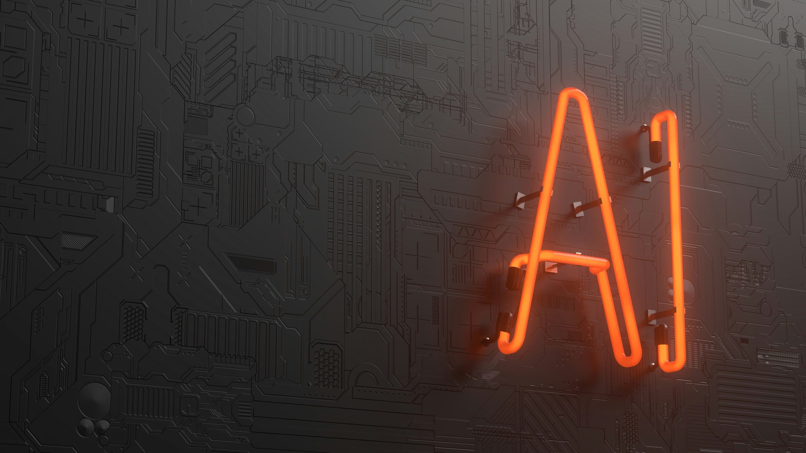 Dark background with the words AI in orange neon lights