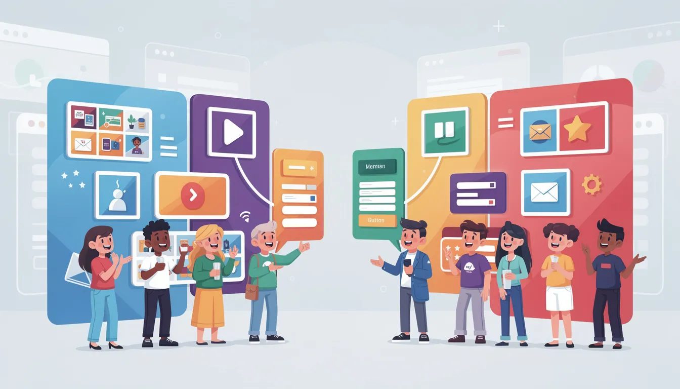 An array of modules and widgets available in Divi and Elementor.