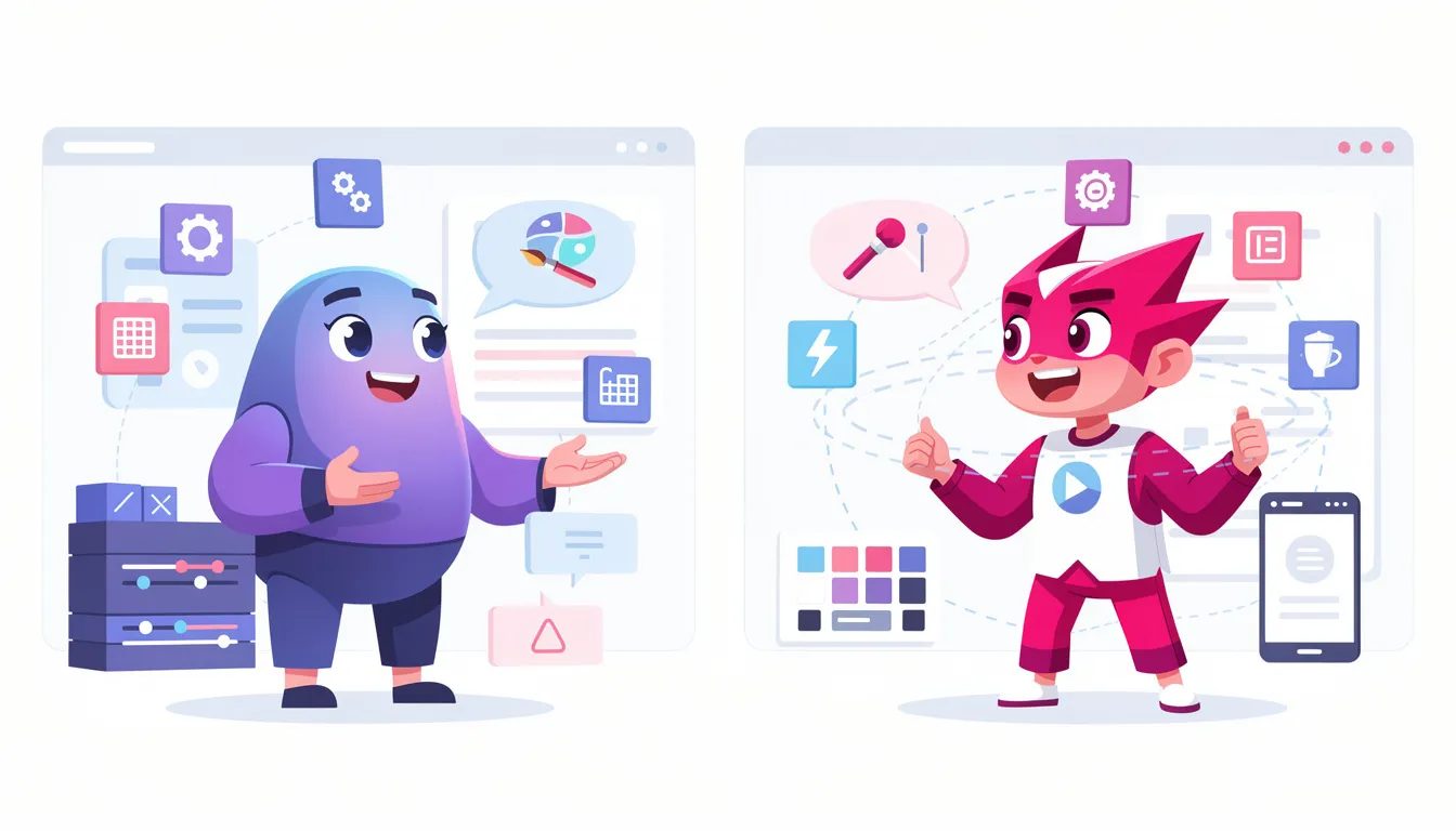 A side-by-side comparison of Divi vs Elementor page builders.