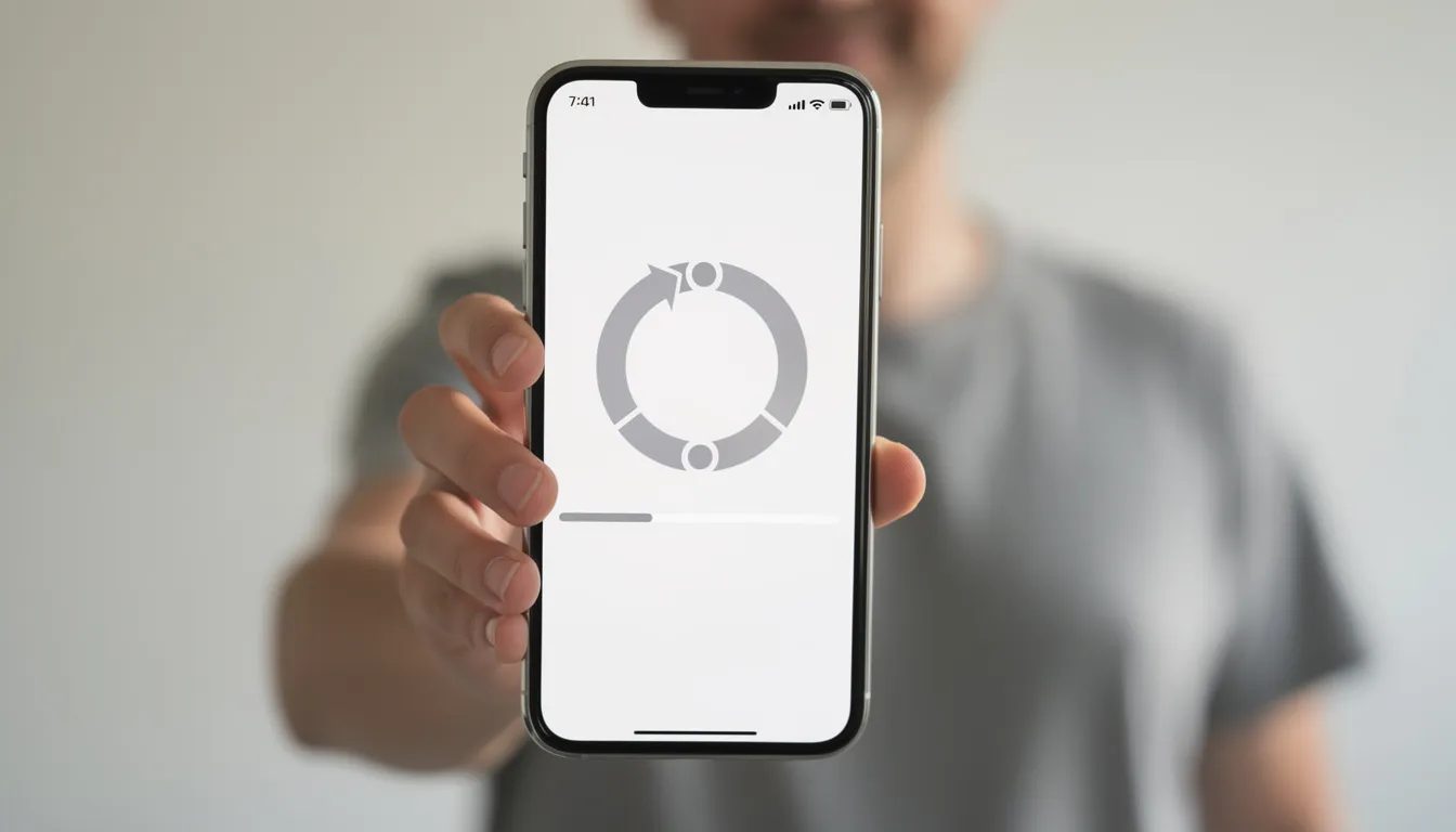 A person is holding a smartphone that displays a video buffering symbol, indicating issues with video streaming on platforms like YouTube. This suggests that users may be experiencing trouble accessing videos due to slow internet connection or service outages.