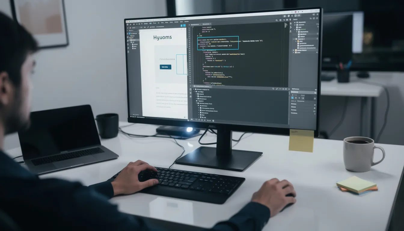 A developer is using browser developer tools to inspect an element on a web page, focusing on the HTML structure and identifying potential issues with heading tags, which can impact SEO rankings. The developer examines the colored element to ensure proper usage of header tags for better search engine visibility.